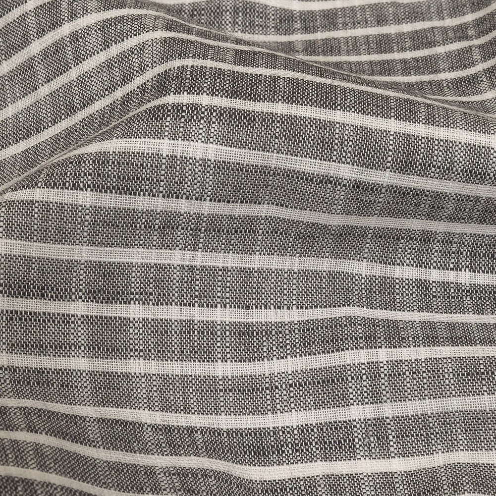 Black and White Striped Slubbed Cotton and Polyester Woven Detail Black and White Striped Slubbed Cotton and Polyester Woven Detail