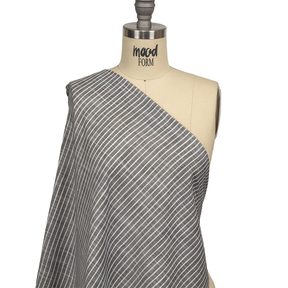 Black and White Striped Slubbed Cotton and Polyester Woven Drape Black and White Striped Slubbed Cotton and Polyester Woven Drape