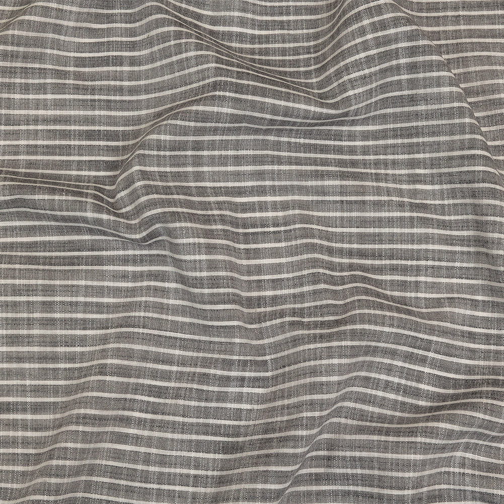 Black and White Striped Slubbed Cotton and Polyester Woven Black and White Striped Slubbed Cotton and Polyester Woven