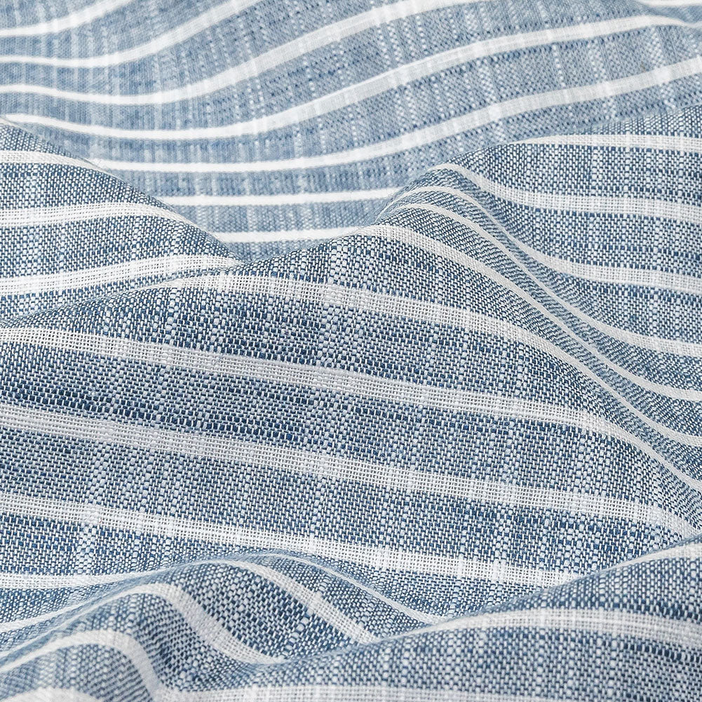 Colony Blue and White Striped Slubbed Cotton and Polyester Woven Detail Colony Blue and White Striped Slubbed Cotton and Polyester Woven Detail