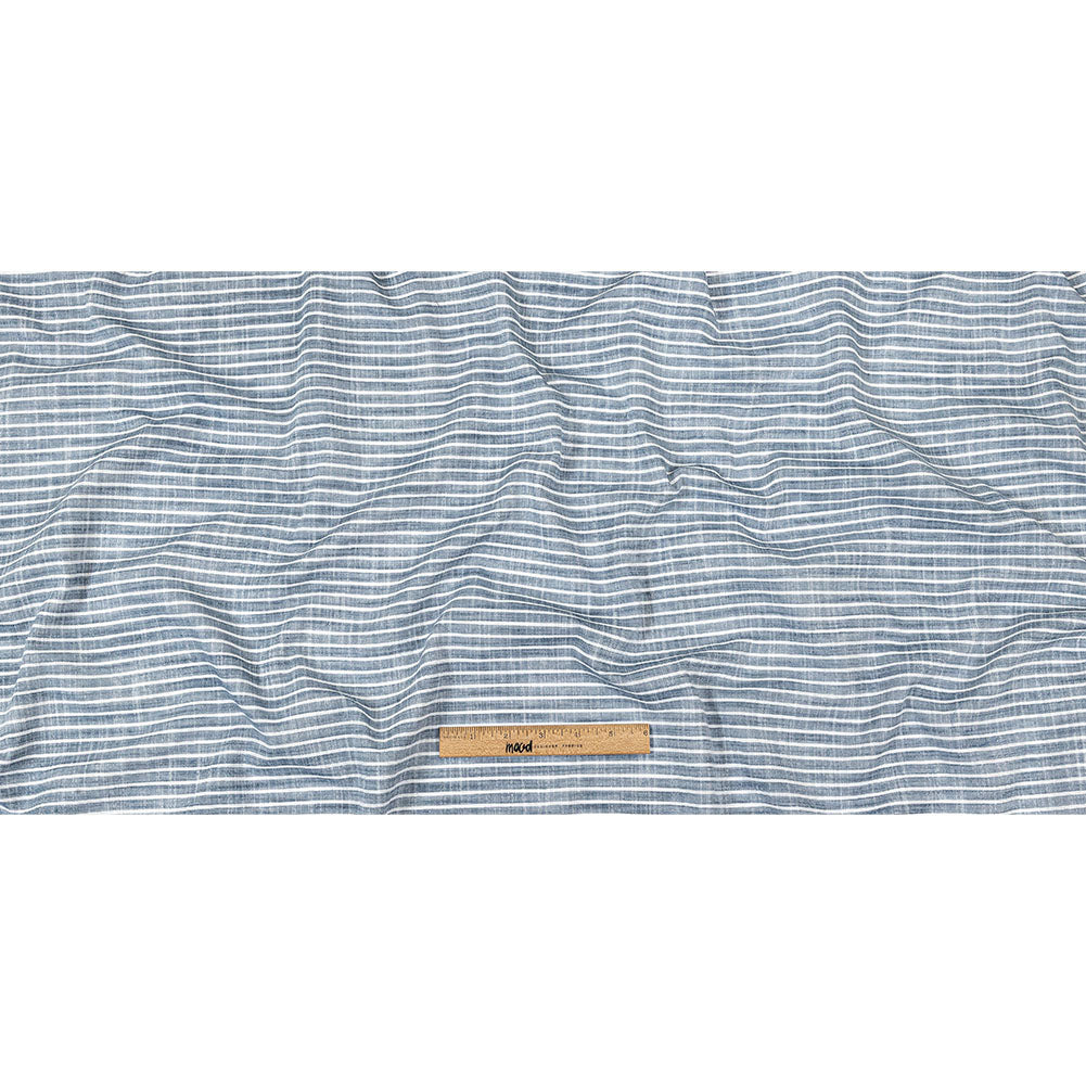 Colony Blue and White Striped Slubbed Cotton and Polyester Woven Full Colony Blue and White Striped Slubbed Cotton and Polyester Woven Full