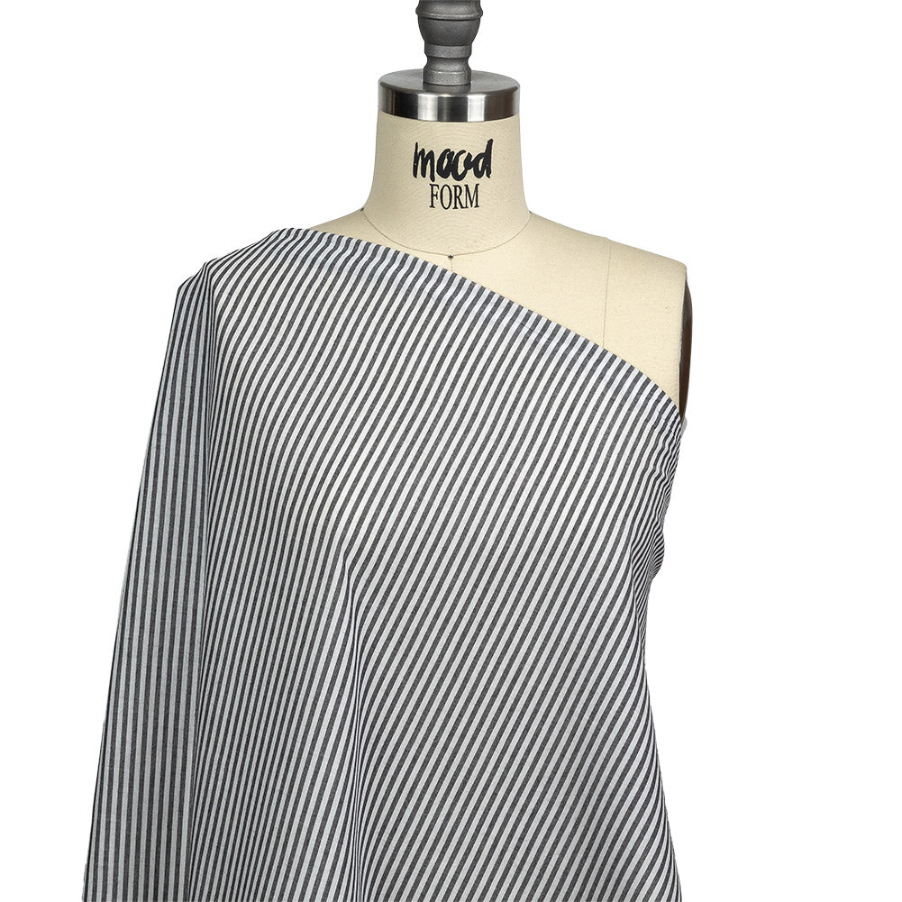 Black and White Railroad Stripes Cotton and Polyester Woven Drape Black and White Railroad Stripes Cotton and Polyester Woven Drape