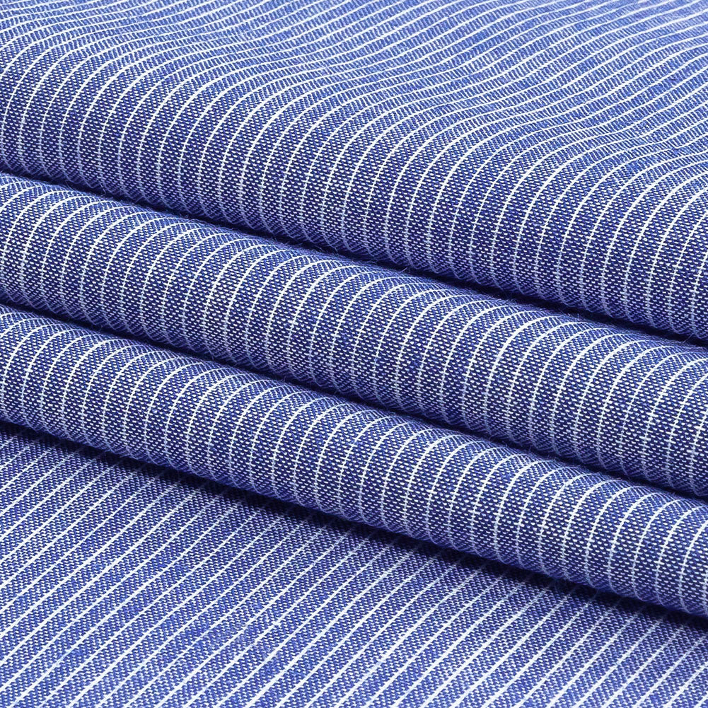 Cobalt and White Pinstriped Cotton and Polyester Shirting Folded Cobalt and White Pinstriped Cotton and Polyester Shirting Folded