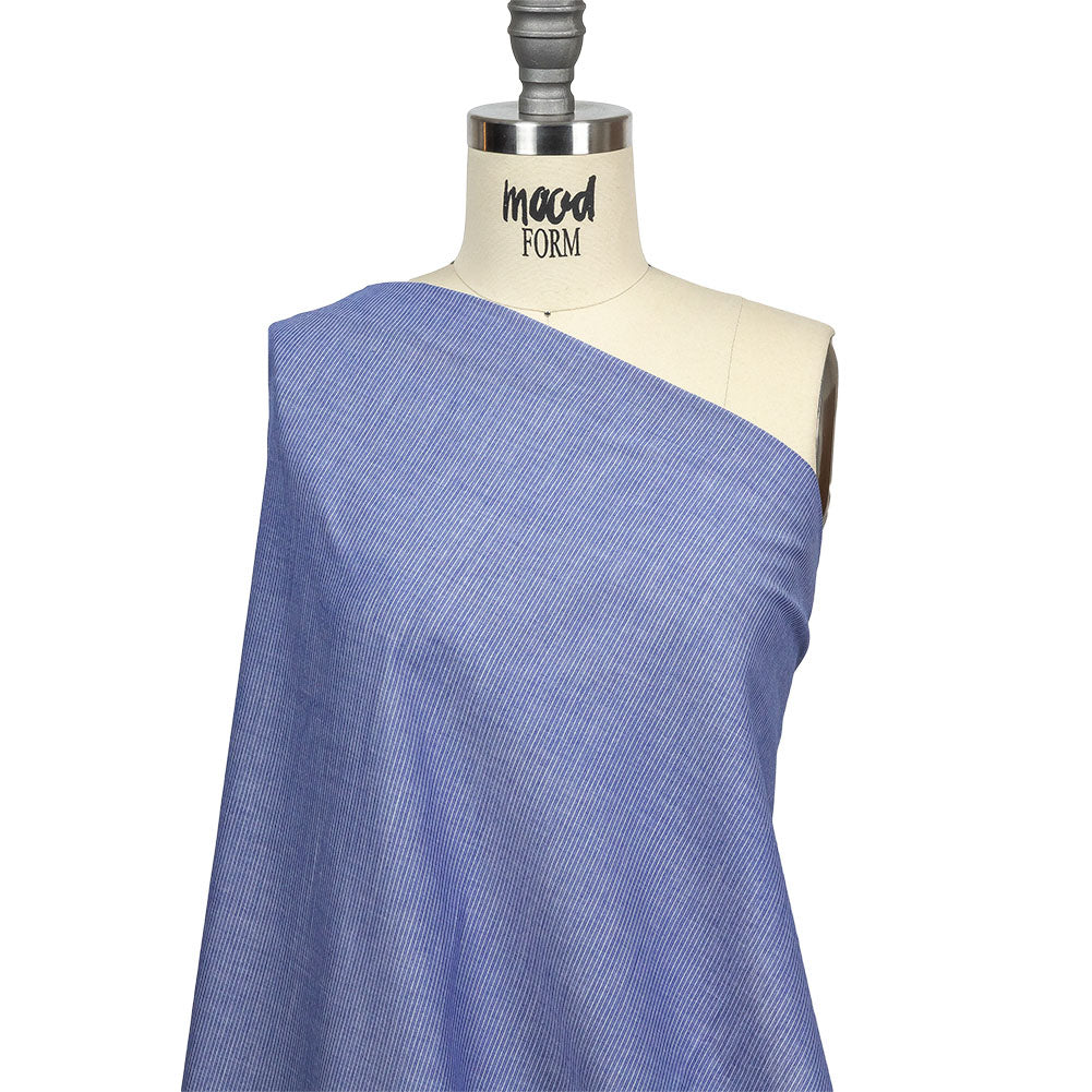 Cobalt and White Pinstriped Cotton and Polyester Shirting Drape Cobalt and White Pinstriped Cotton and Polyester Shirting Drape