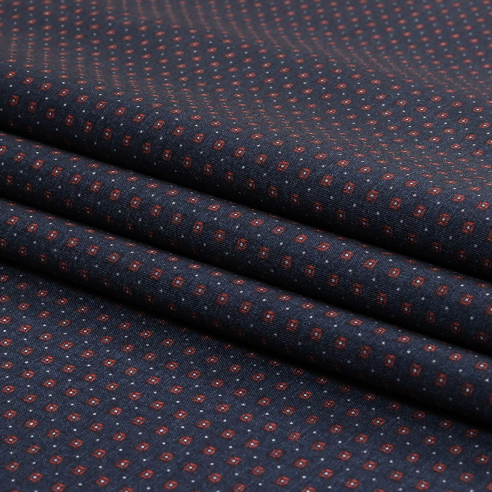 Black Iris, Red and White Tiny Medallions Stretch Polyester Woven Folded Black Iris, Red and White Tiny Medallions Stretch Polyester Woven Folded