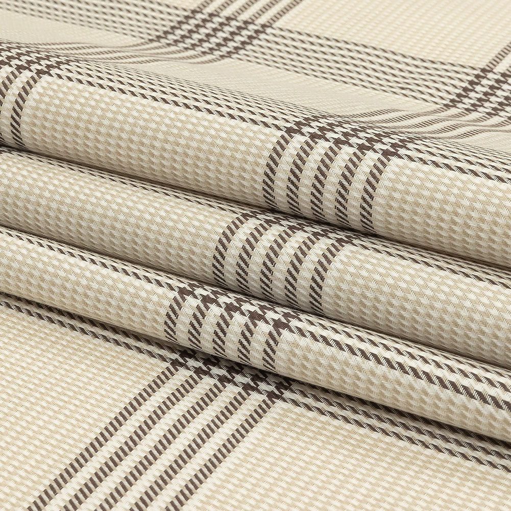 Beige, Brown and White Glen Plaid Twill Cotton Shirting Folded Beige, Brown and White Glen Plaid Twill Cotton Shirting Folded