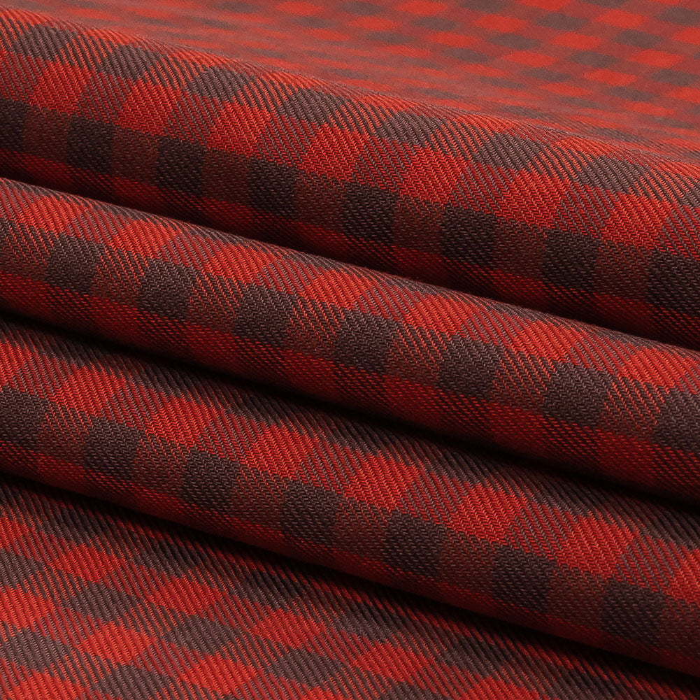 Red and Brown Checkered Twill Cotton Shirting Folded Red and Brown Checkered Twill Cotton Shirting Folded