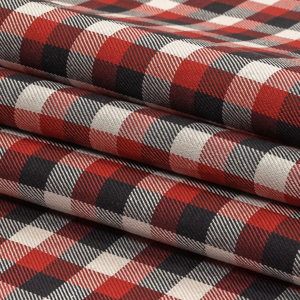 Red, Black and White Checkered Twill Cotton Shirting Folded Red, Black and White Checkered Twill Cotton Shirting Folded