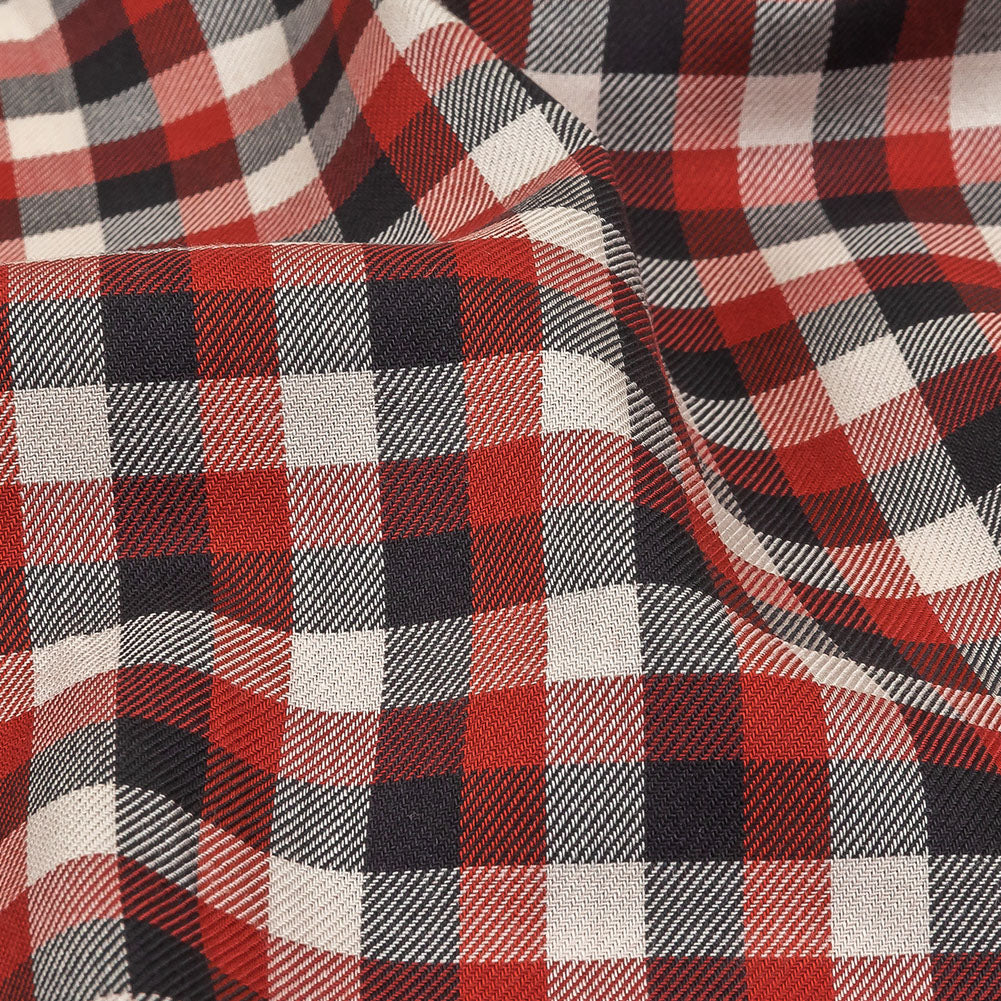 Red, Black and White Checkered Twill Cotton Shirting Detail Red, Black and White Checkered Twill Cotton Shirting Detail
