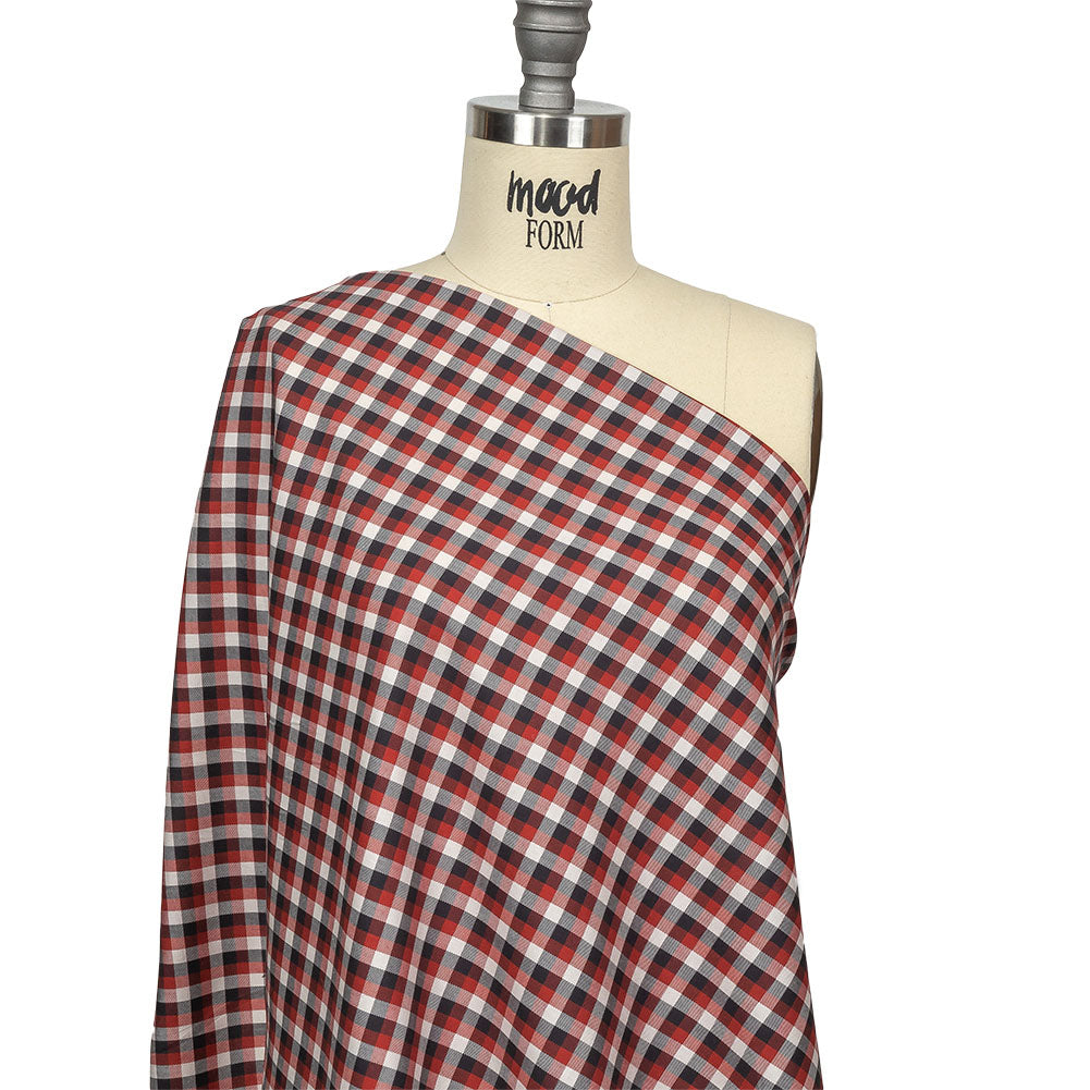 Red, Black and White Checkered Twill Cotton Shirting Drape Red, Black and White Checkered Twill Cotton Shirting Drape