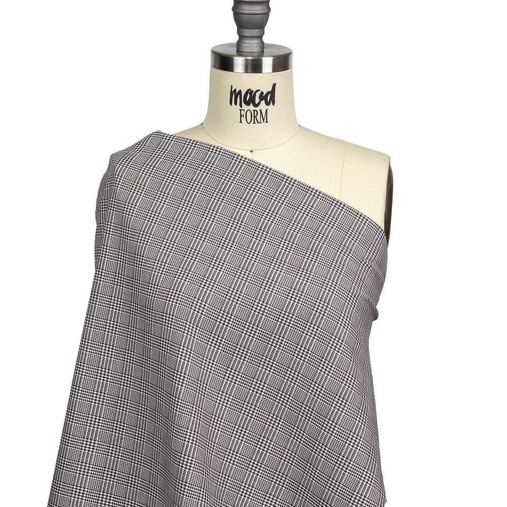 Peppercorn and White Glen Plaid Twill Cotton Shirting Drape Peppercorn and White Glen Plaid Twill Cotton Shirting Drape