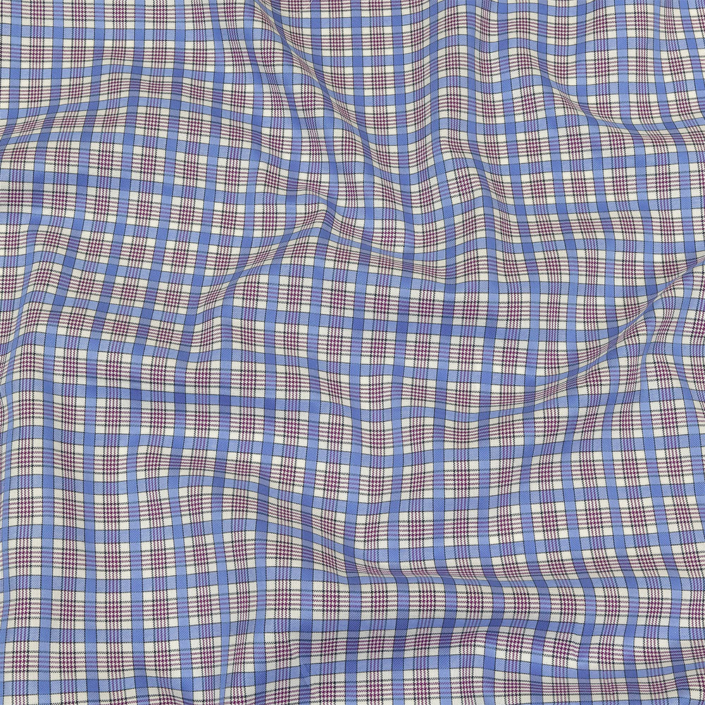 Violet, Wedgewood and White Plaid Twill Cotton Shirting Violet, Wedgewood and White Plaid Twill Cotton Shirting