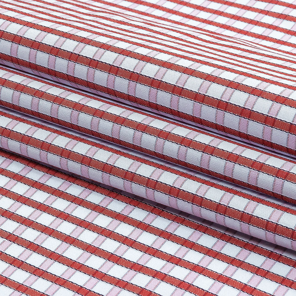 Red, Pink and Pale Blue Checkered Cotton Shirting Folded Red, Pink and Pale Blue Checkered Cotton Shirting Folded