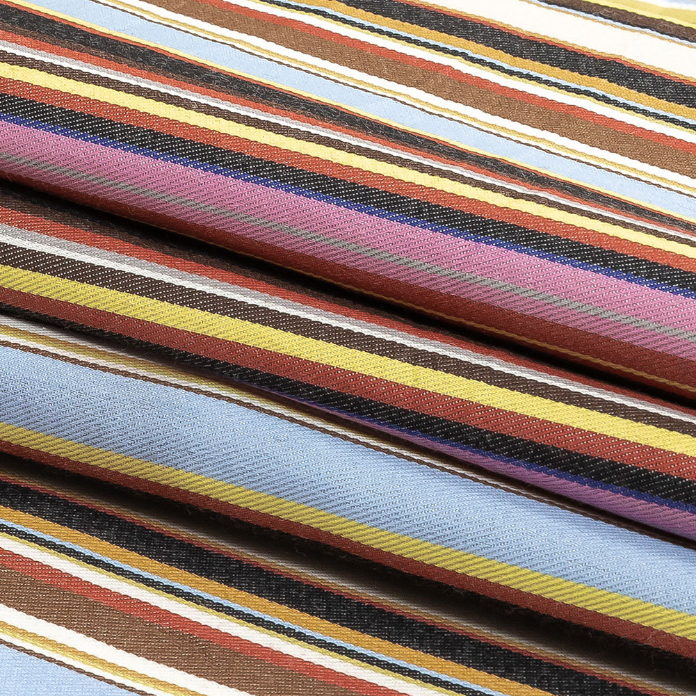 Pink, Yellow and Brown Barcode Stripe Cotton Twill Folded Pink, Yellow and Brown Barcode Stripe Cotton Twill Folded