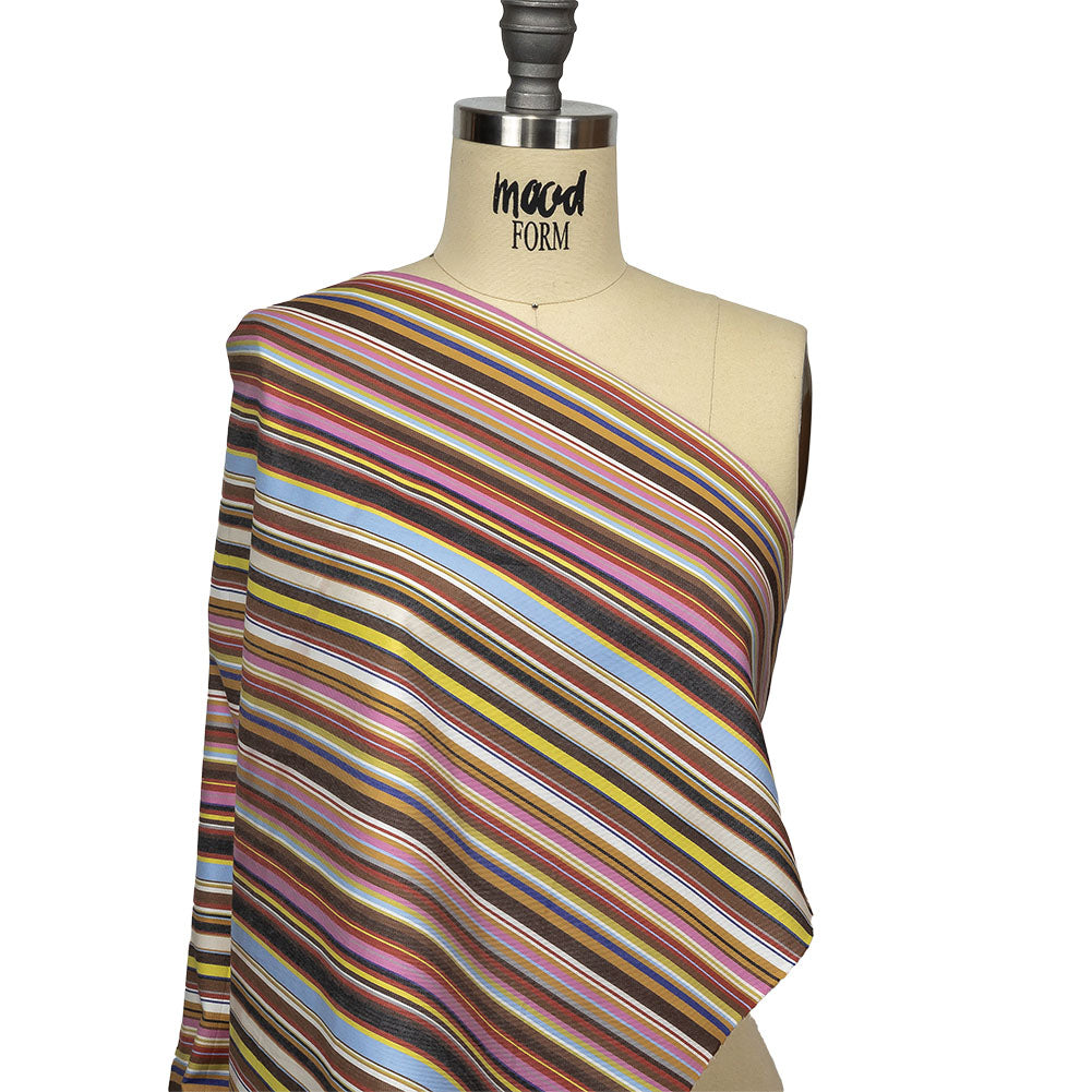 Pink, Yellow and Brown Barcode Stripe Cotton Twill Drape Pink, Yellow and Brown Barcode Stripe Cotton Twill Drape