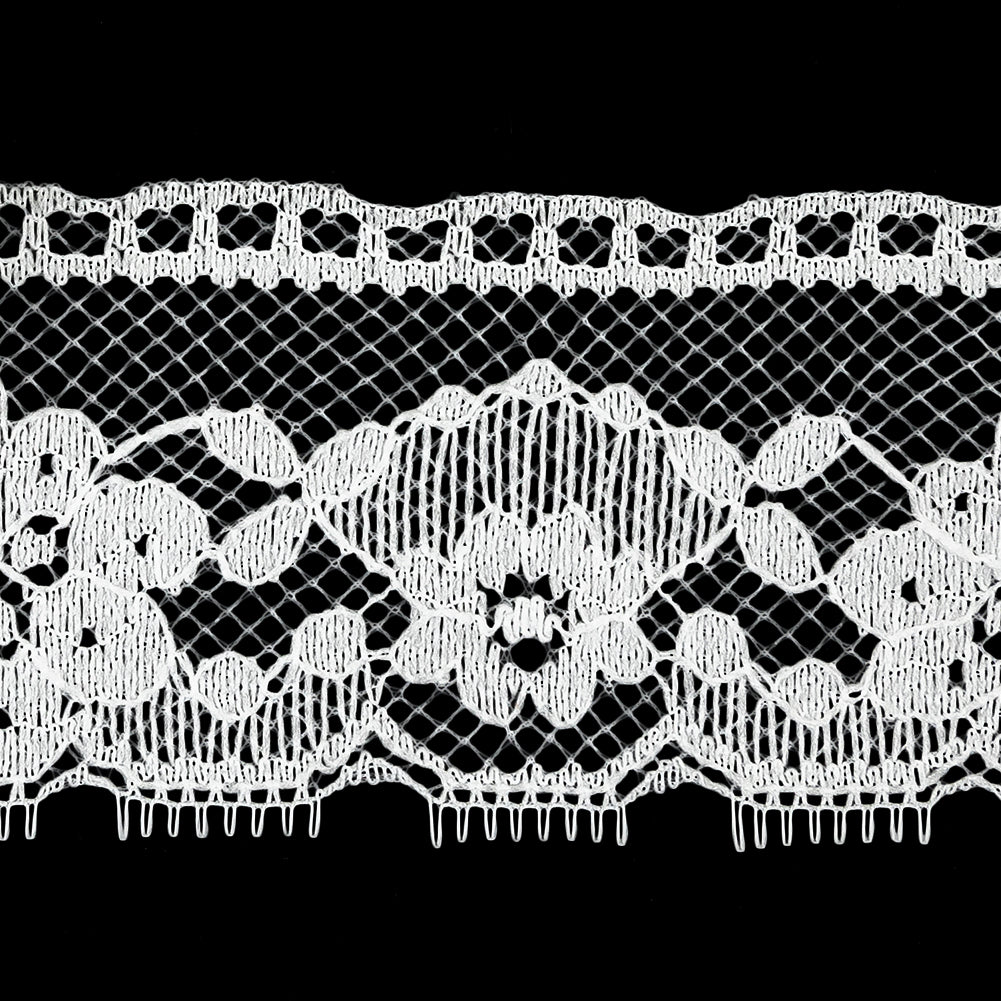 White Floral Raschel Lace Trim - 2.25" Detail White Floral Raschel Lace Trim - 2.25" Detail