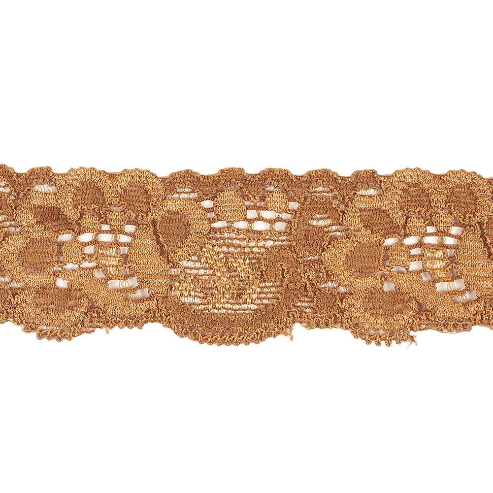 Golden Brown Floral Stretch Lace Trim - 1.25" Detail Golden Brown Floral Stretch Lace Trim - 1.25" Detail