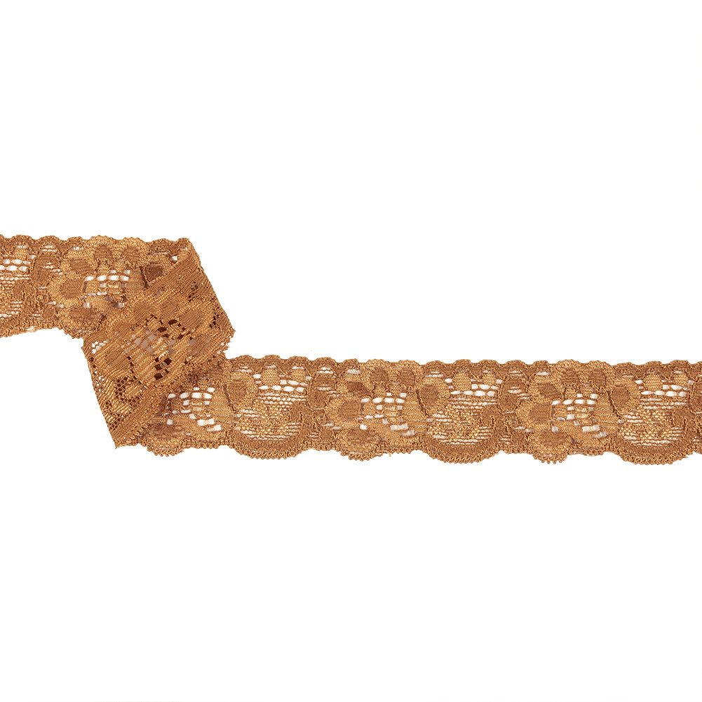 Golden Brown Floral Stretch Lace Trim - 1.25" Golden Brown Floral Stretch Lace Trim - 1.25"