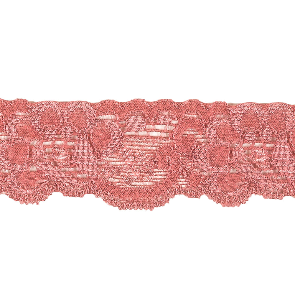 Old Rose Floral Stretch Lace Trim - 1.25" Detail Old Rose Floral Stretch Lace Trim - 1.25" Detail