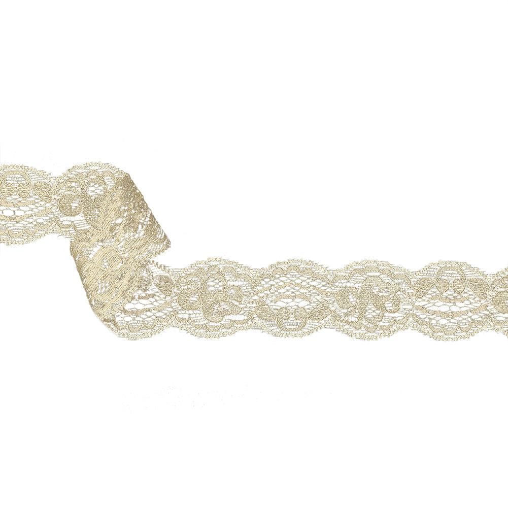 Ivory Shimmering Floral Stretch Lace - 1.625" Ivory Shimmering Floral Stretch Lace - 1.625"