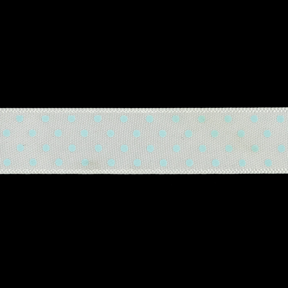 White and Baby Blue Polka Dot Satin Ribbon - 0.625" Detail White and Baby Blue Polka Dot Satin Ribbon - 0.625" Detail