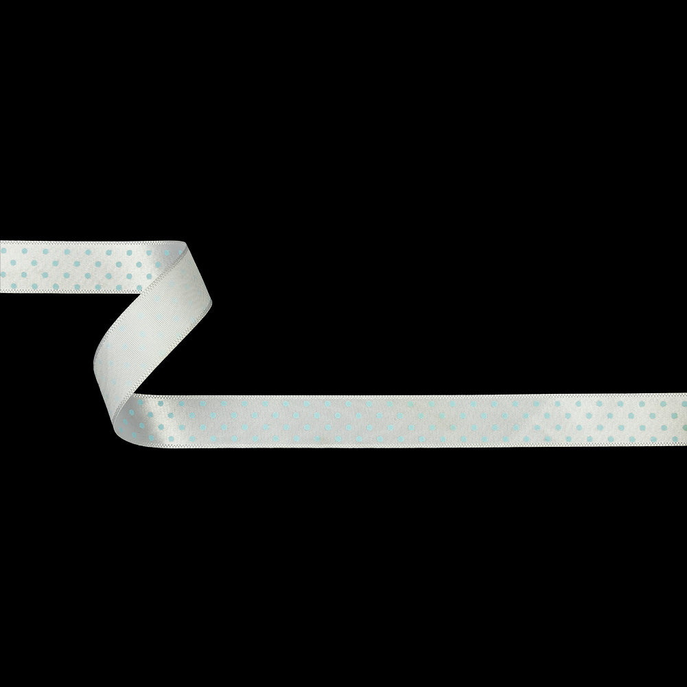 White and Baby Blue Polka Dot Satin Ribbon - 0.625" White and Baby Blue Polka Dot Satin Ribbon - 0.625"