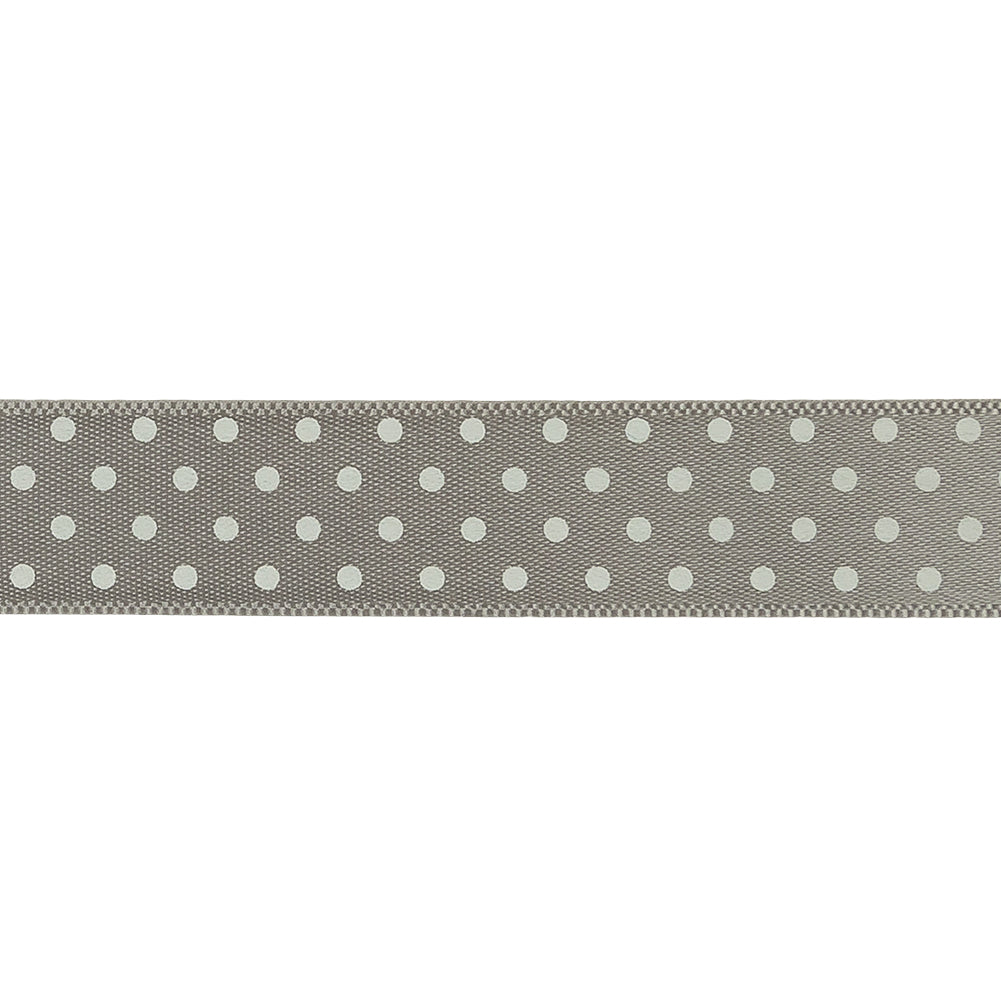 Gray and White Polka Dot Satin Ribbon - 0.625" Detail Gray and White Polka Dot Satin Ribbon - 0.625" Detail