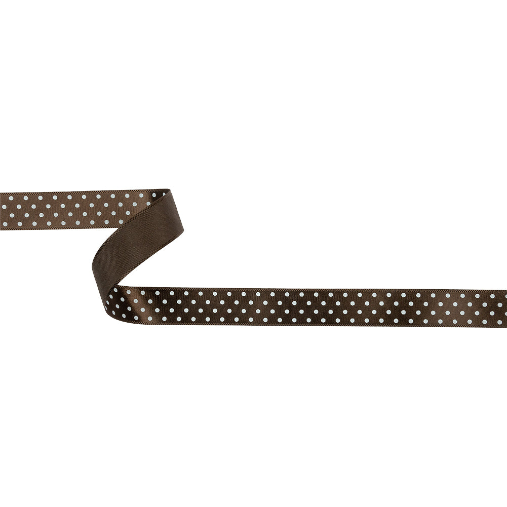 Brown and White Polka Dot Satin Ribbon - 0.625" Brown and White Polka Dot Satin Ribbon - 0.625"