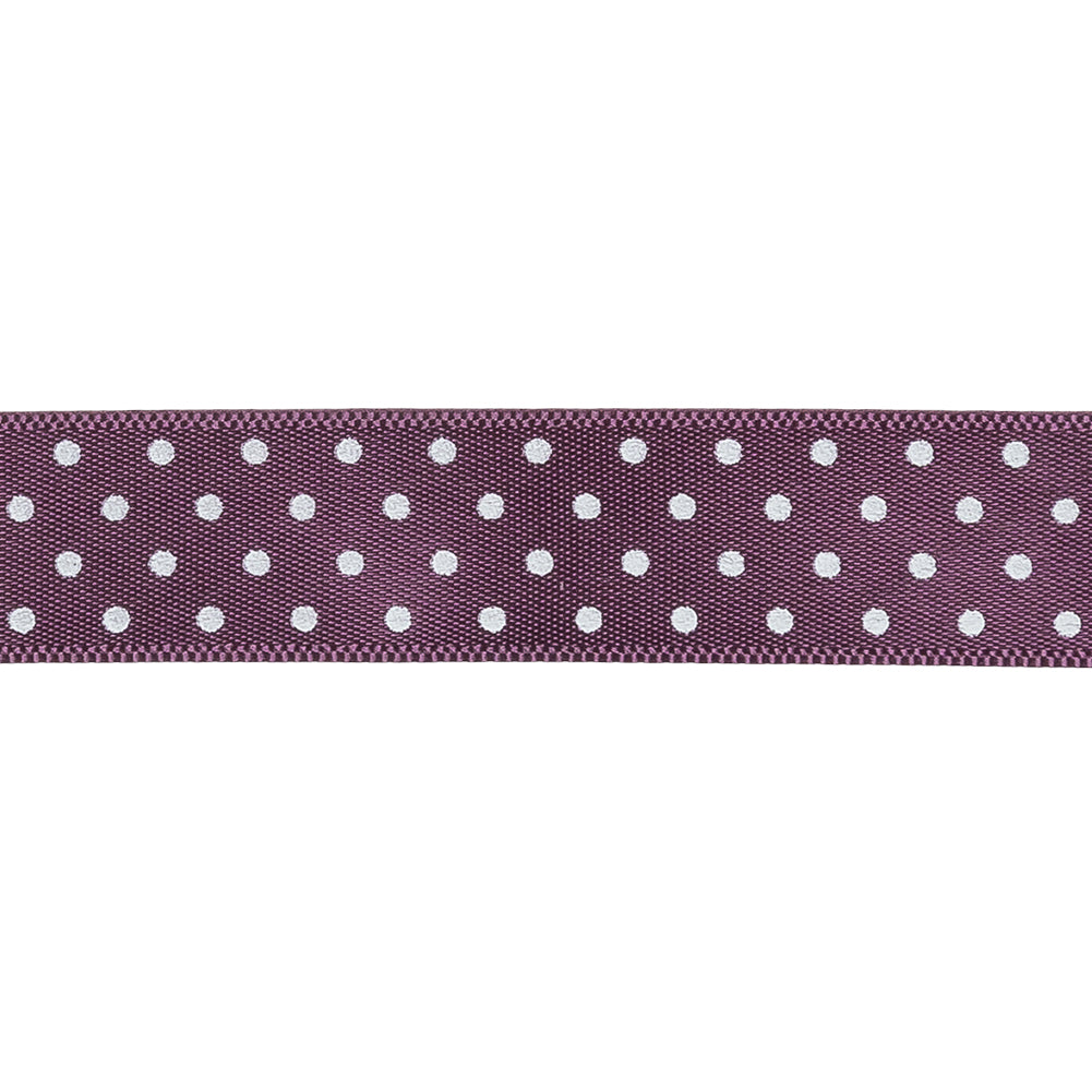 Purple and White Polka Dot Satin Ribbon - 0.625" Detail Purple and White Polka Dot Satin Ribbon - 0.625" Detail
