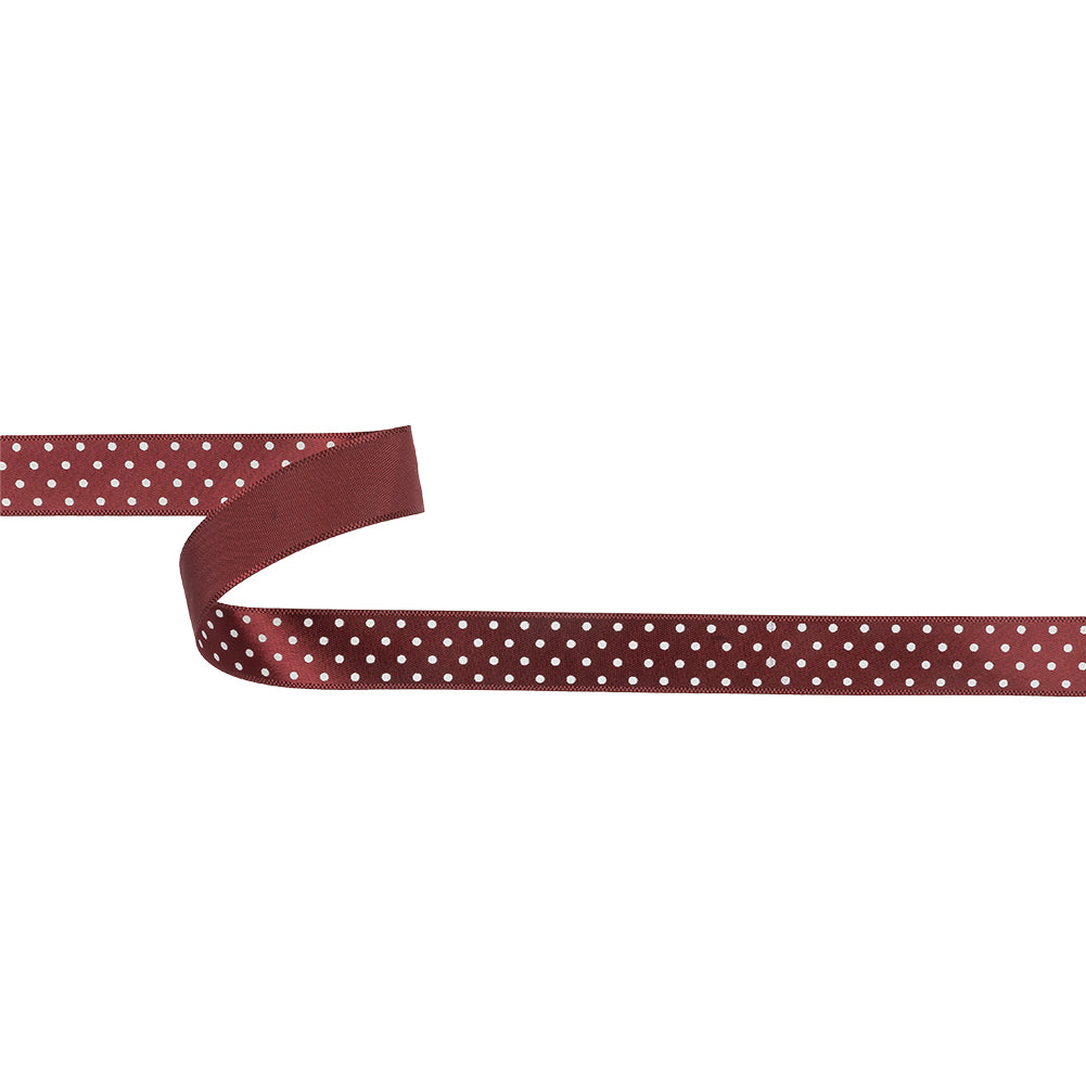Wine Red and White Polka Dot Satin Ribbon - 0.625" Wine Red and White Polka Dot Satin Ribbon - 0.625"