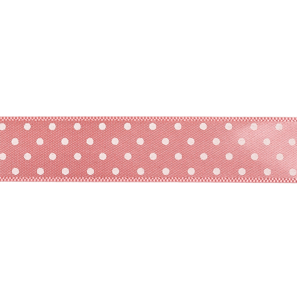 Flamingo and White Polka Dot Satin Ribbon - 0.625" Detail Flamingo and White Polka Dot Satin Ribbon - 0.625" Detail