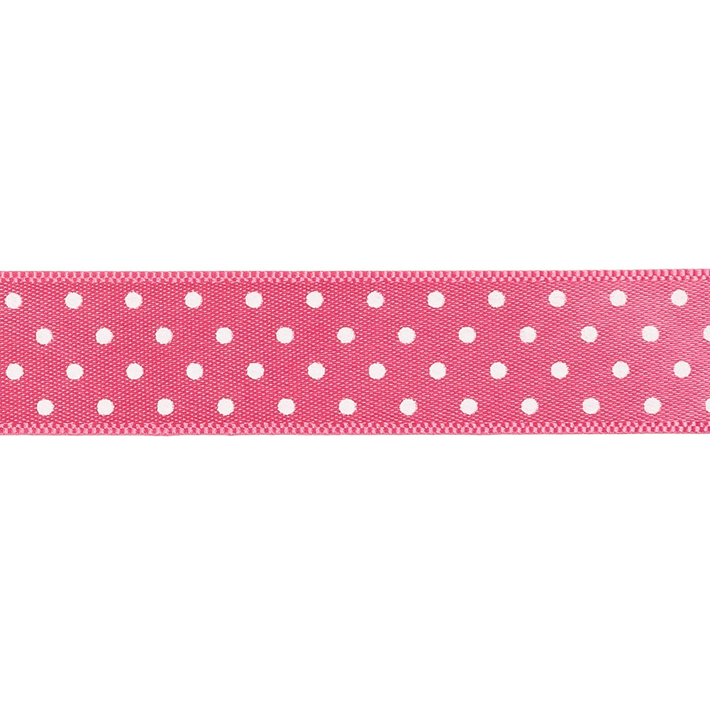 Hot Pink and White Polka Dot Satin Ribbon - 0.625" Detail Hot Pink and White Polka Dot Satin Ribbon - 0.625" Detail