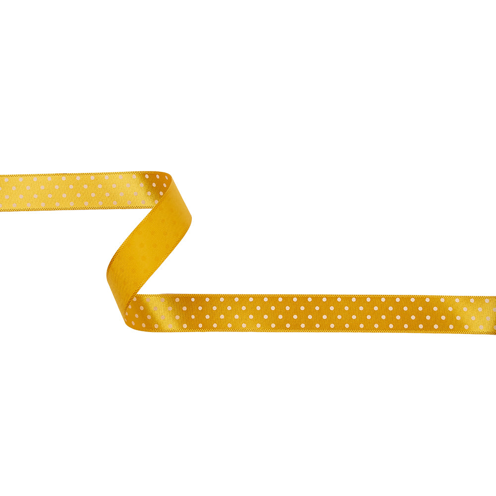 Golden Yellow and White Polka Dot Satin Ribbon - 0.625" Golden Yellow and White Polka Dot Satin Ribbon - 0.625"