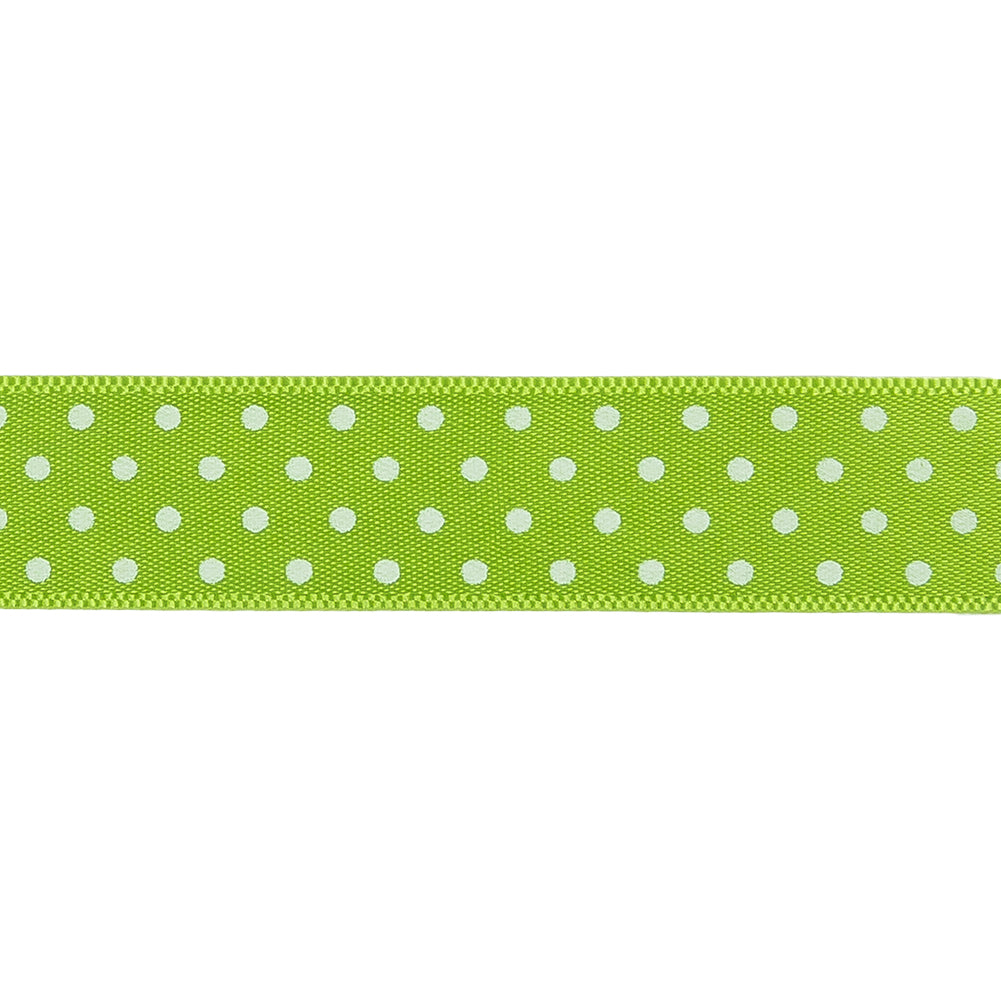 Lime and White Polka Dot Satin Ribbon - 0.625" Detail Lime and White Polka Dot Satin Ribbon - 0.625" Detail
