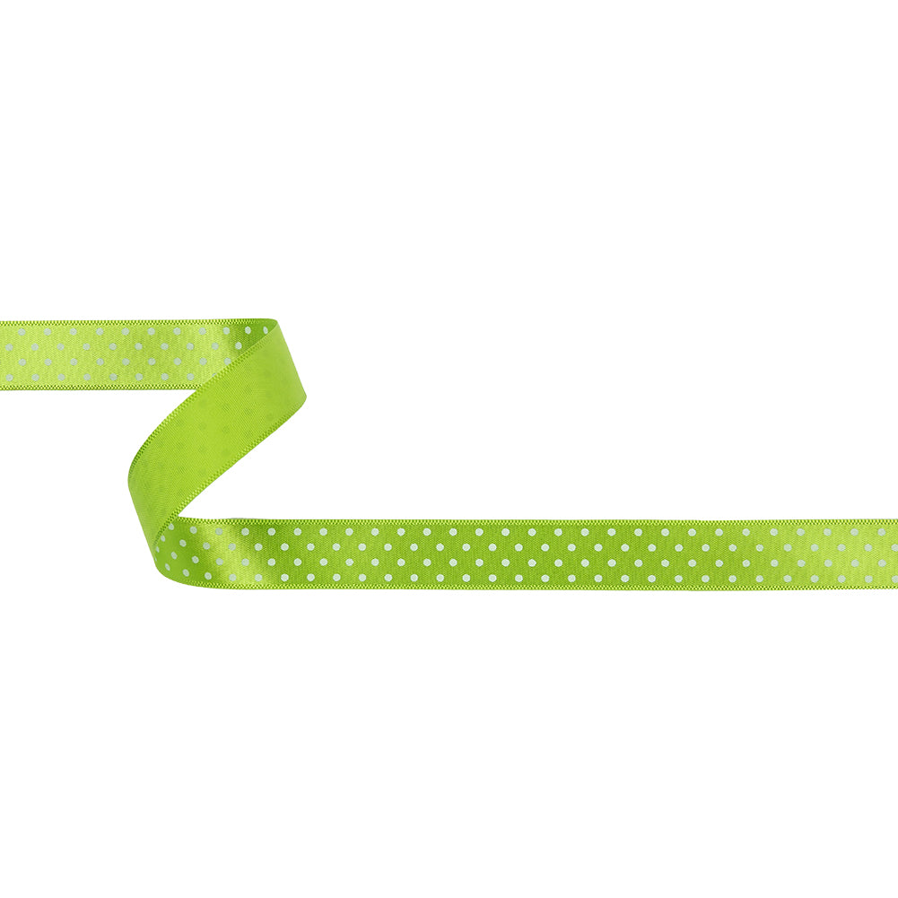 Lime and White Polka Dot Satin Ribbon - 0.625" Lime and White Polka Dot Satin Ribbon - 0.625"