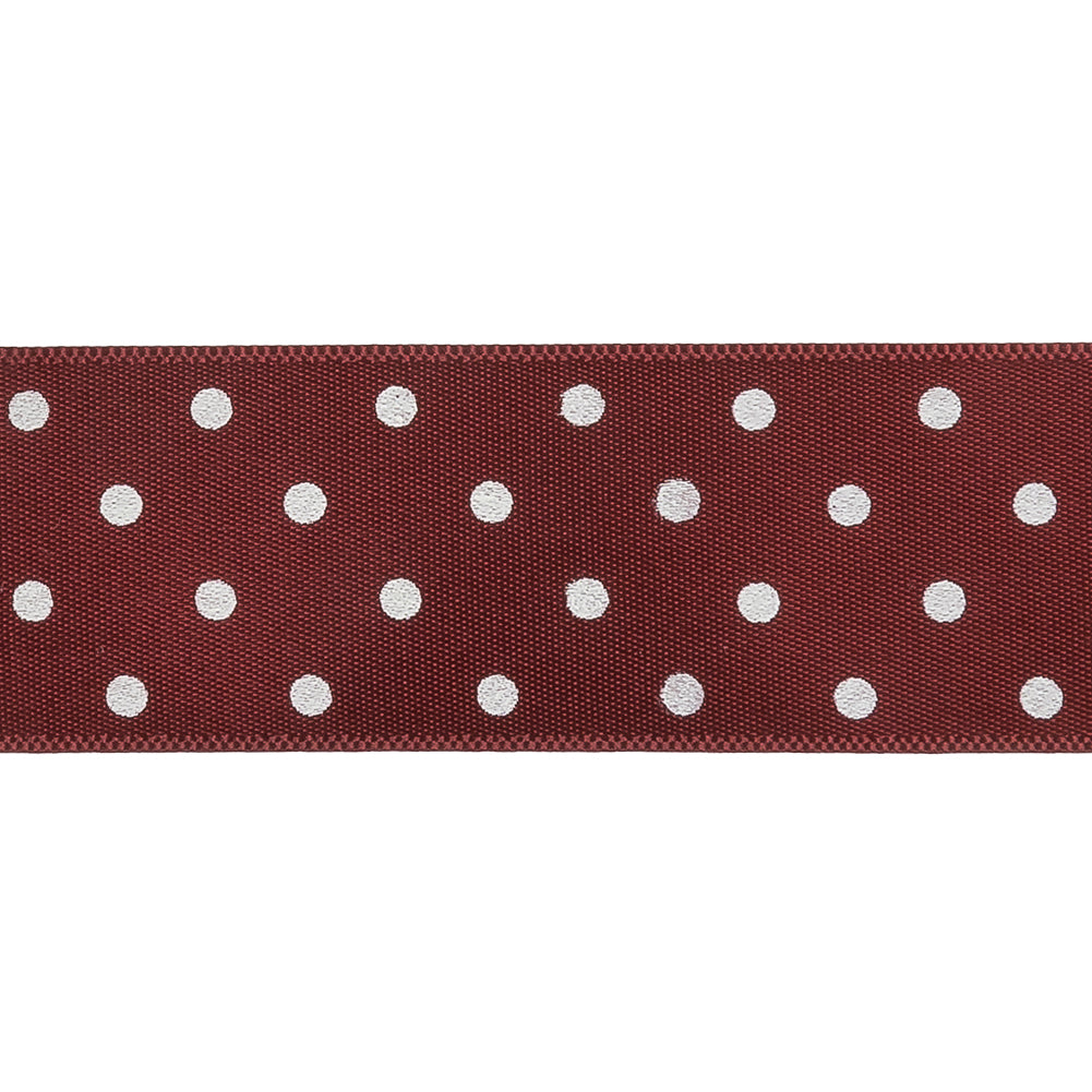 Wine Red and White Polka Dot Satin Ribbon - 1" Detail Wine Red and White Polka Dot Satin Ribbon - 1" Detail