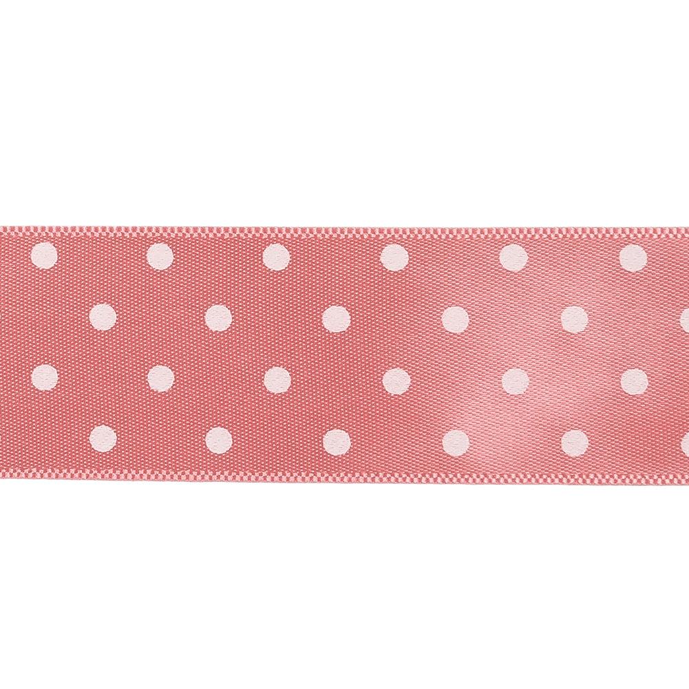Flamingo and White Polka Dot Satin Ribbon - 1" Detail Flamingo and White Polka Dot Satin Ribbon - 1" Detail