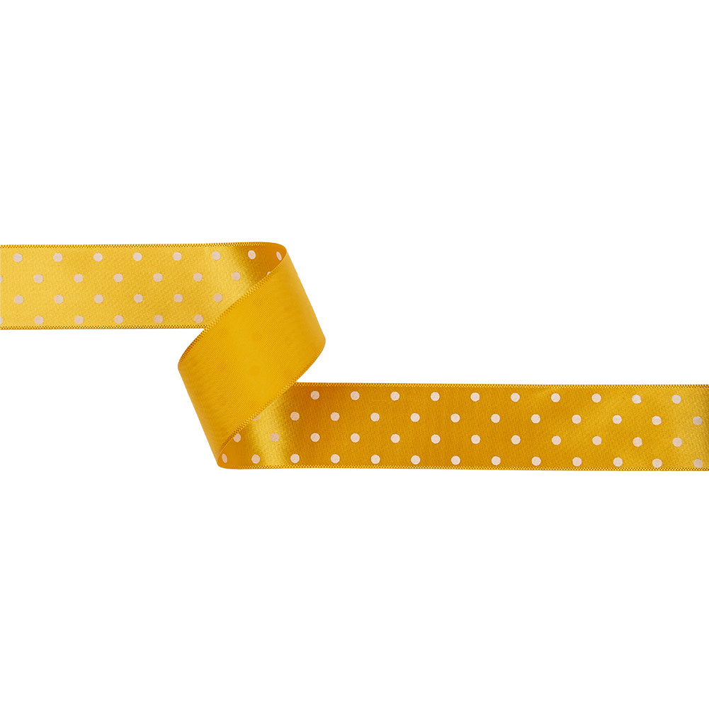 Golden Yellow and White Polka Dot Satin Ribbon - 1" Golden Yellow and White Polka Dot Satin Ribbon - 1"