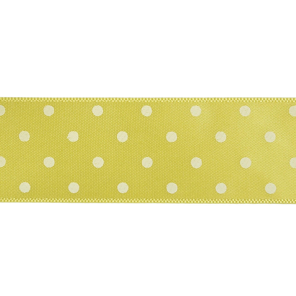 Banana and White Polka Dot Satin Ribbon - 1" Detail Banana and White Polka Dot Satin Ribbon - 1" Detail