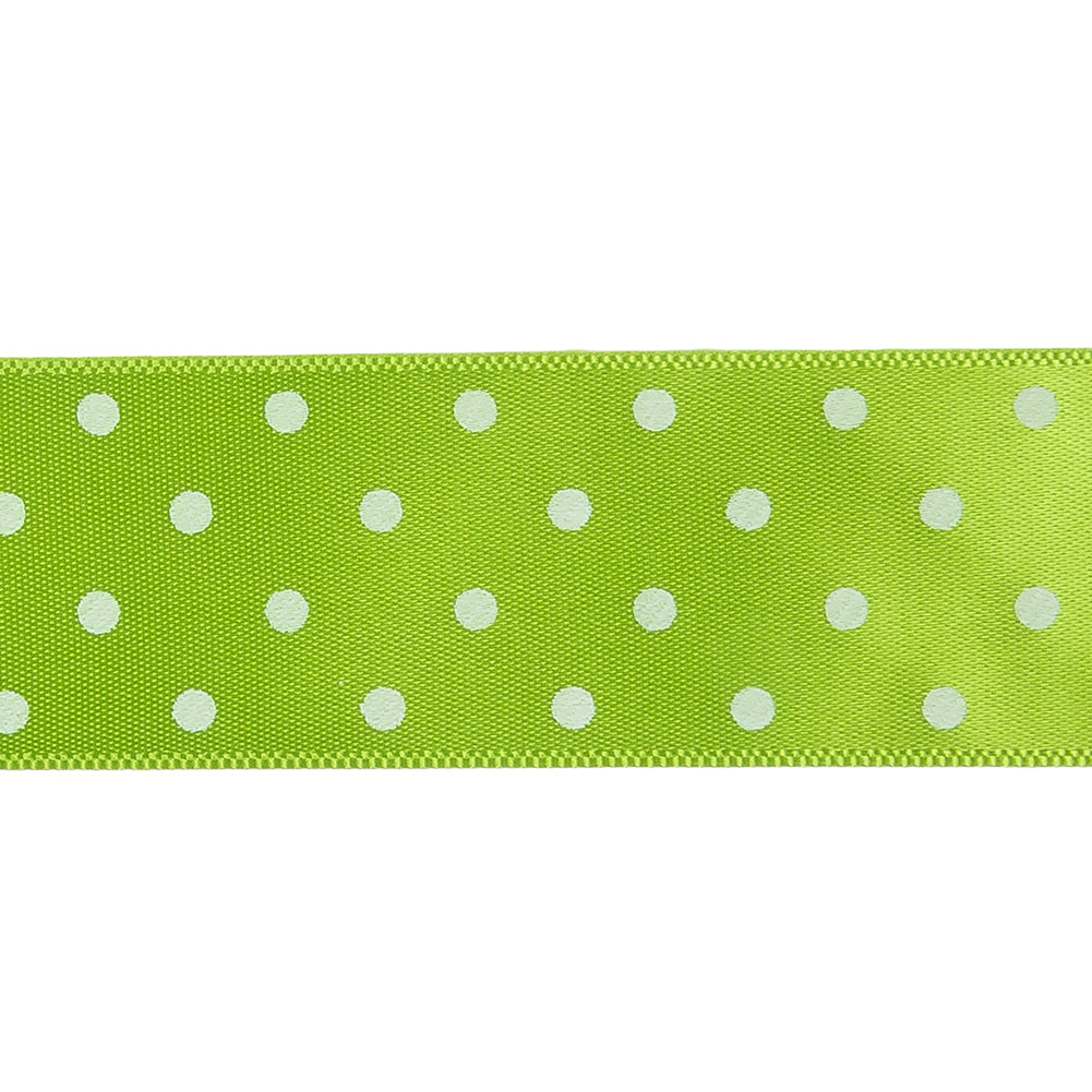 Lime and White Polka Dot Satin Ribbon - 1" Detail Lime and White Polka Dot Satin Ribbon - 1" Detail