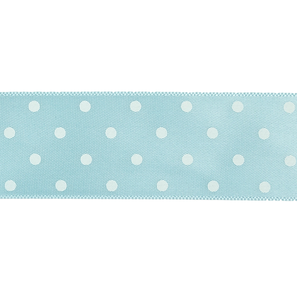 Baby Blue and White Polka Dot Satin Ribbon - 1" Detail Baby Blue and White Polka Dot Satin Ribbon - 1" Detail