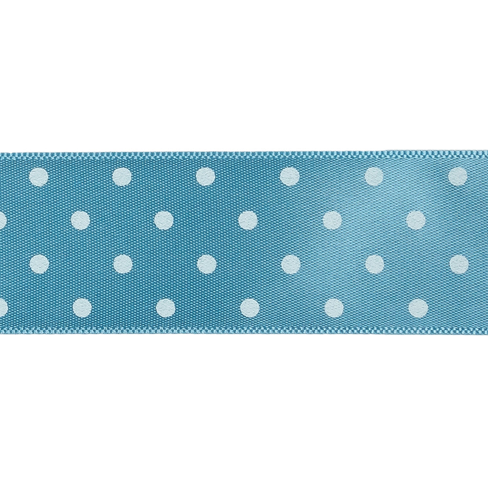Blue and White Polka Dot Satin Ribbon - 1" Detail Blue and White Polka Dot Satin Ribbon - 1" Detail