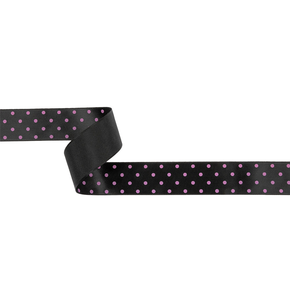 Black and Purple Polka Dot Satin Ribbon - 1" Black and Purple Polka Dot Satin Ribbon - 1"