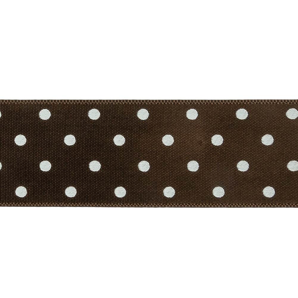 Brown and White Polka Dot Satin Ribbon - 1" Detail Brown and White Polka Dot Satin Ribbon - 1" Detail