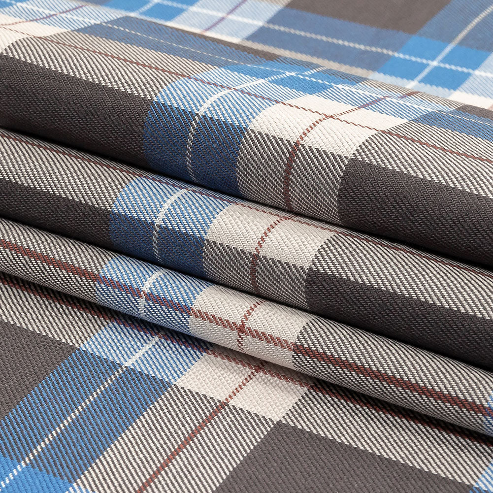 Blue, Moonscape and White Plaid Cotton Twill Folded Blue, Moonscape and White Plaid Cotton Twill Folded
