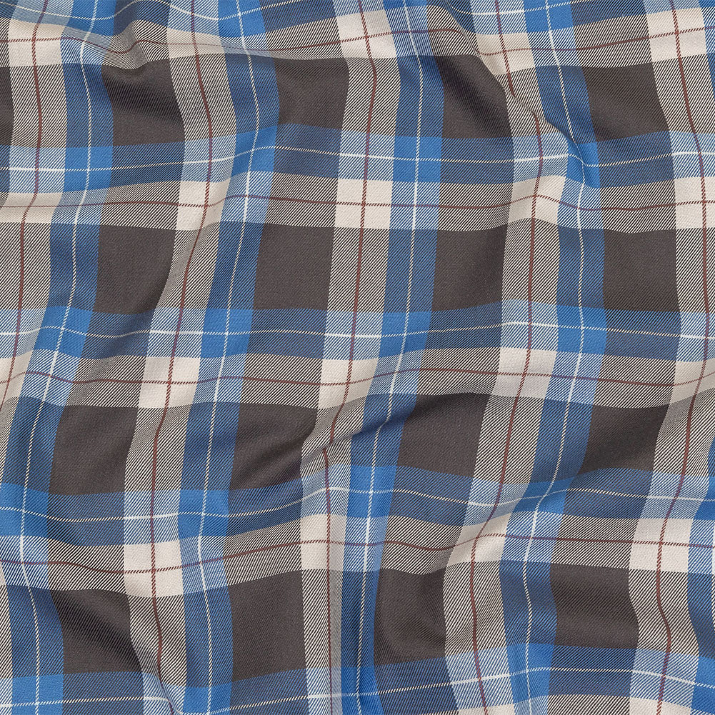 Blue, Moonscape and White Plaid Cotton Twill Blue, Moonscape and White Plaid Cotton Twill
