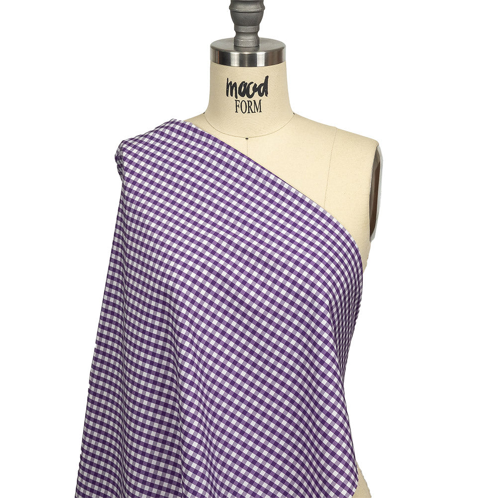 Purple and White Checkered Cotton and Polyester Shirting Drape Purple and White Checkered Cotton and Polyester Shirting Drape