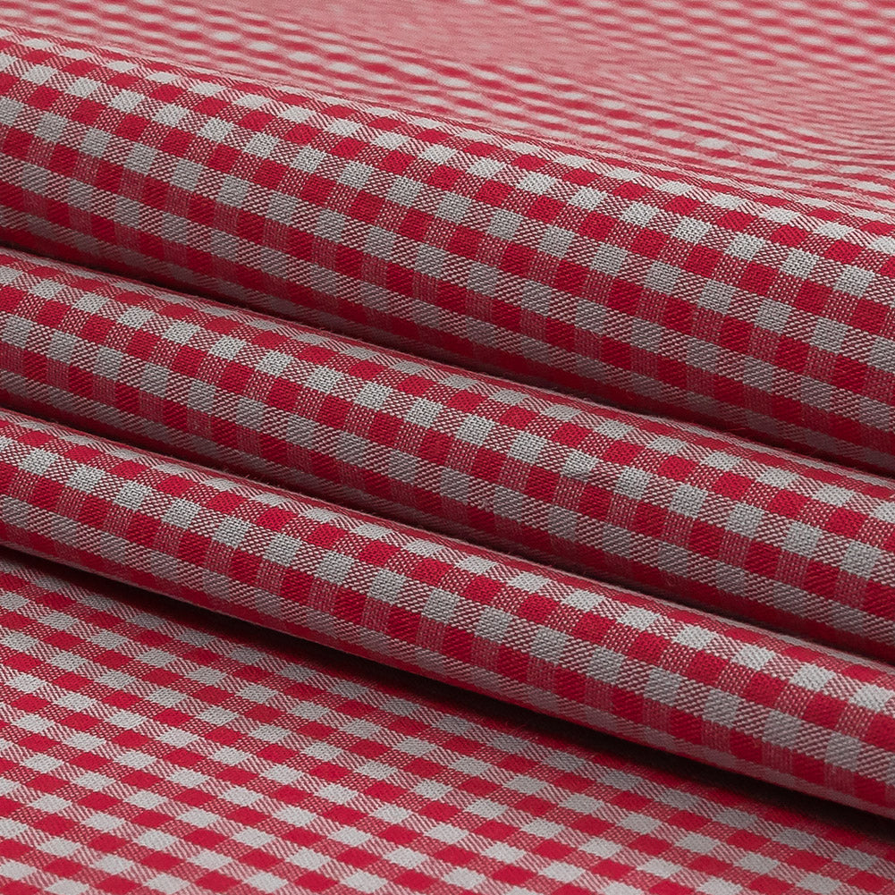 Red and Gray Checked Cotton and Polyester Shirting Folded Red and Gray Checked Cotton and Polyester Shirting Folded