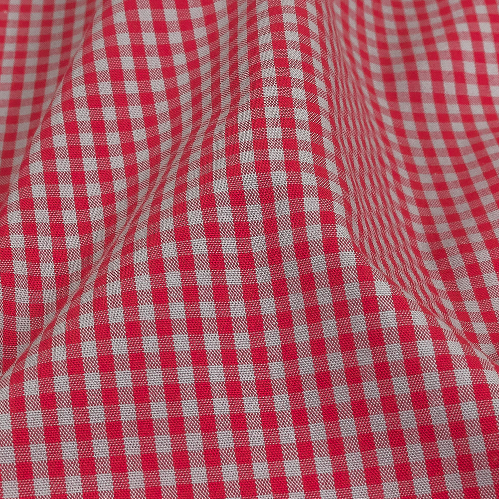 Red and Gray Checked Cotton and Polyester Shirting Detail Red and Gray Checked Cotton and Polyester Shirting Detail