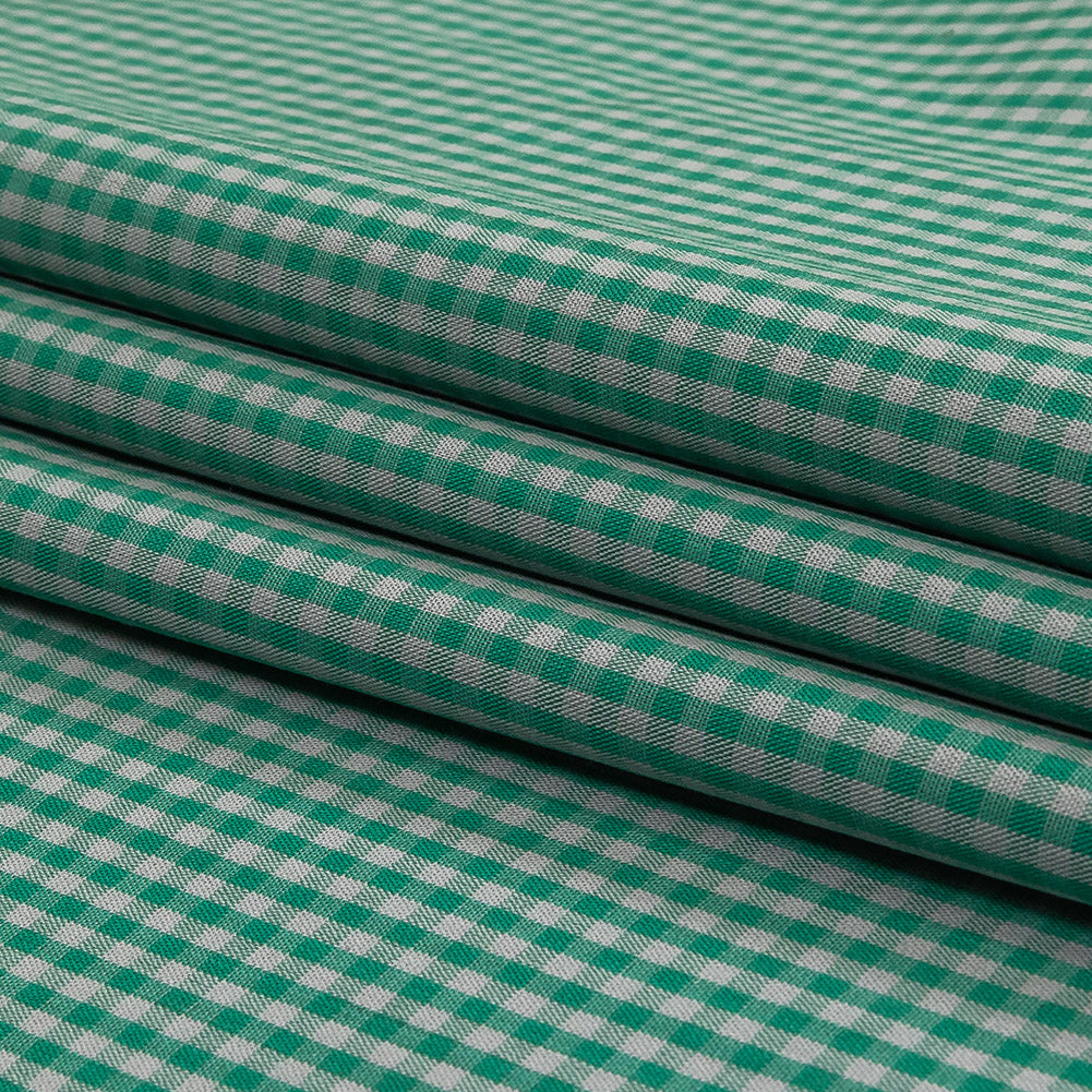Green and Gray Checked Cotton and Polyester Shirting Folded Green and Gray Checked Cotton and Polyester Shirting Folded